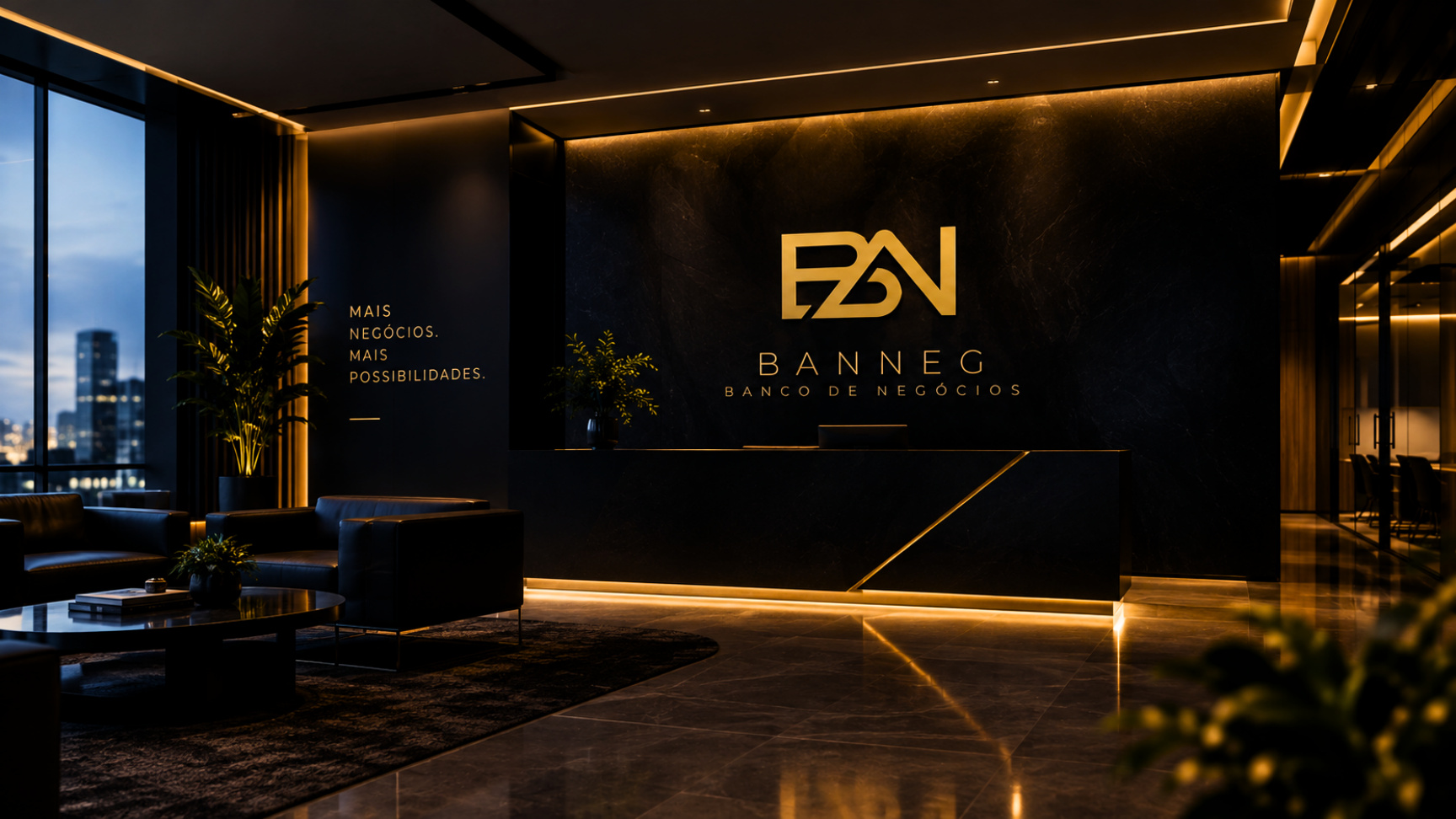 Nova identidade BANNEG em azul abissal e dourado imperial
